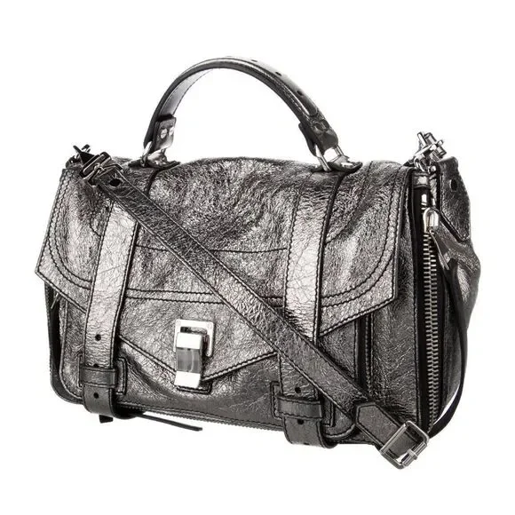 Proenza Schouler Medium PS1 Satchel Bag in Silver Leather